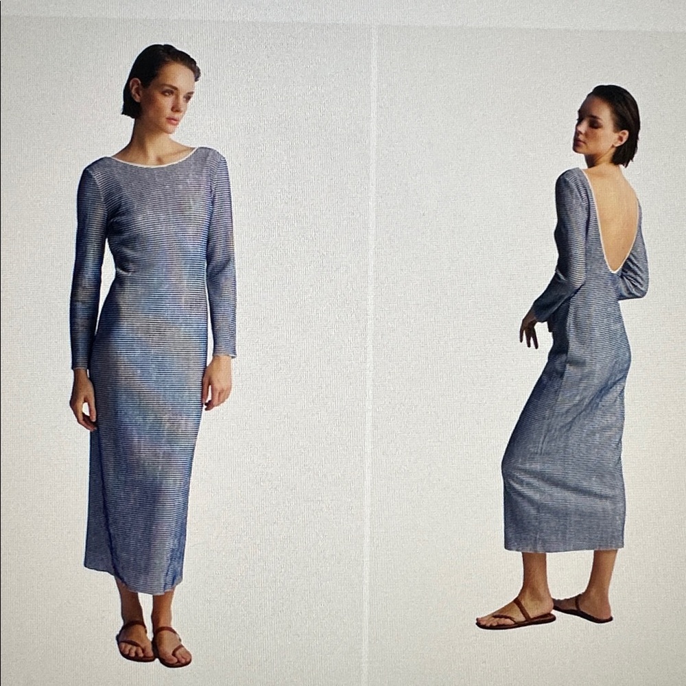 Nocturne Navy Striped Backless Dress